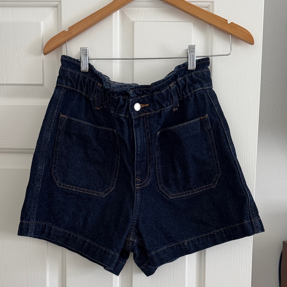 Zara High Waist Dark Blue Denim Shorts